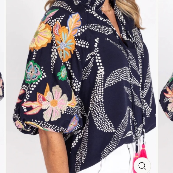 THML Blue Blouse with Colorful Embroidery New with tag Sizes Medium - Picture 12 of 12